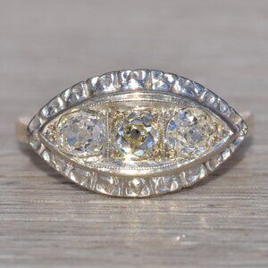 Old Mine Cut Natural Diamond Ring in Yellow Gold